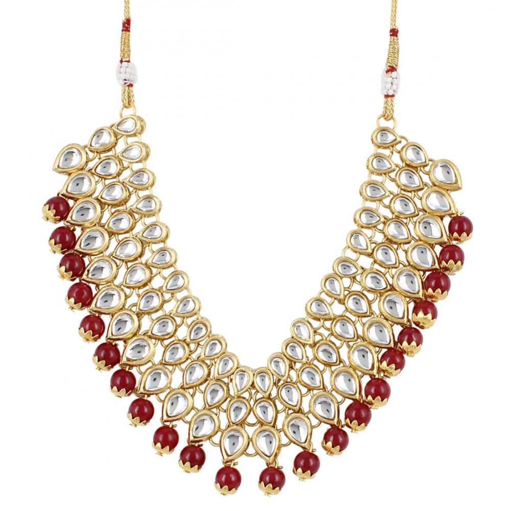 Traditional Maroon Gold Plated Kundan Necklace Set with Earrings