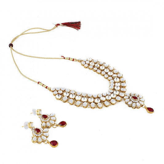 Stylish High Grade Maroon Onyx Stone Kundan Necklace with Earrings