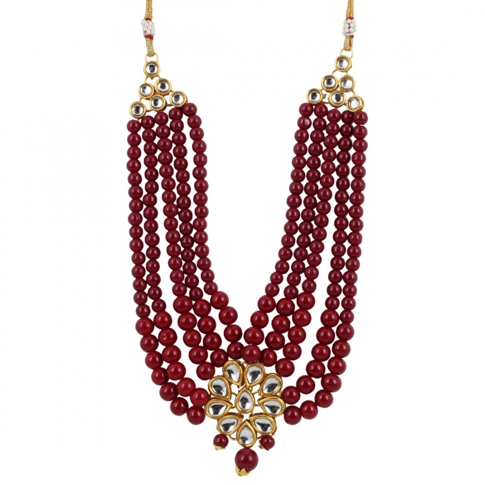 Traditional Gold Plated Maroon 5 Layer Kundan Necklace Set with Earrings