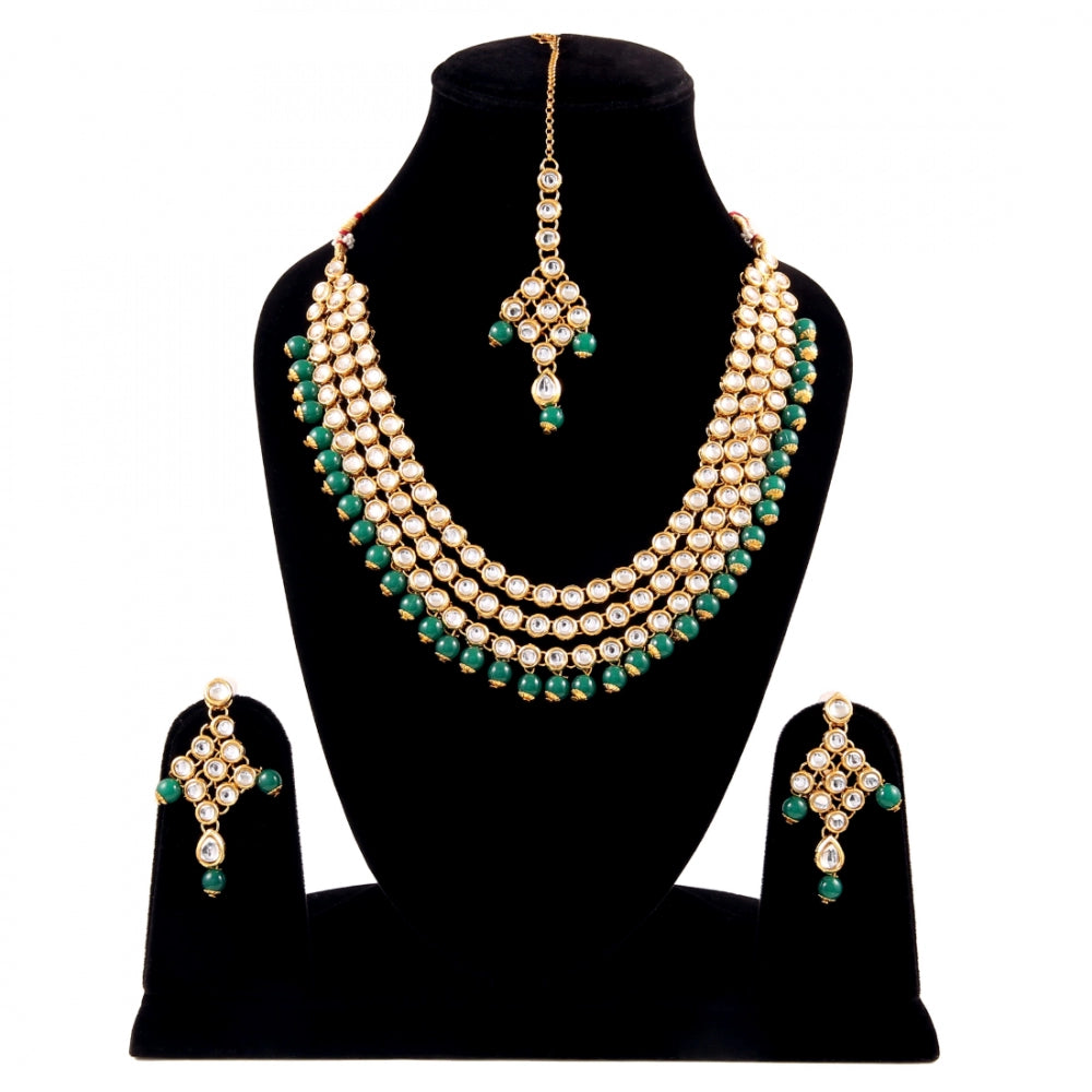 Designer Green Multi Layer Kundan Necklace Set