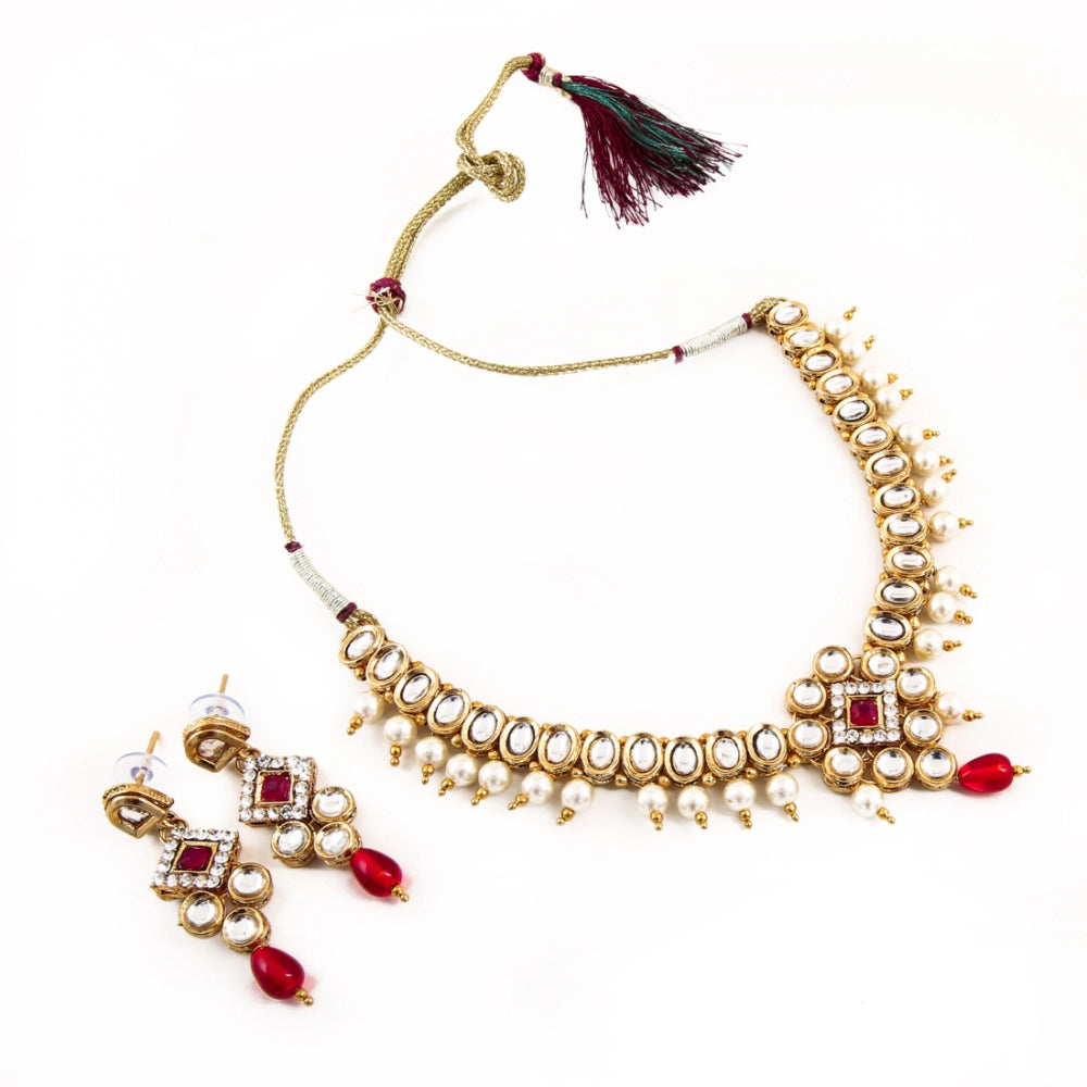 Traditional Designer Gold Plated Kundan Necklace Set with Earrings