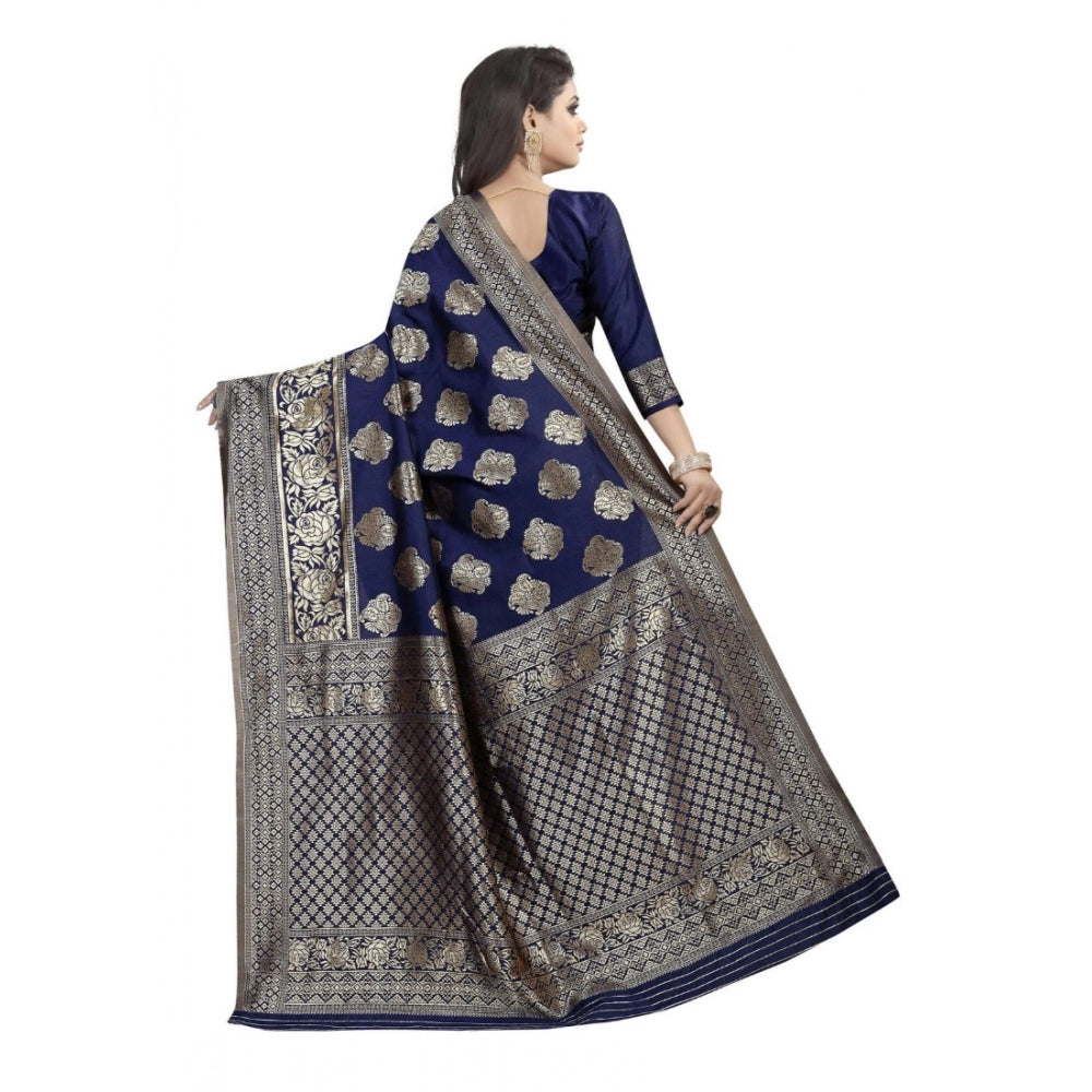 Amfyn Women's Kota Banarasi Silk Saree with Blouse (NavyBlue,5-6 mtrs)