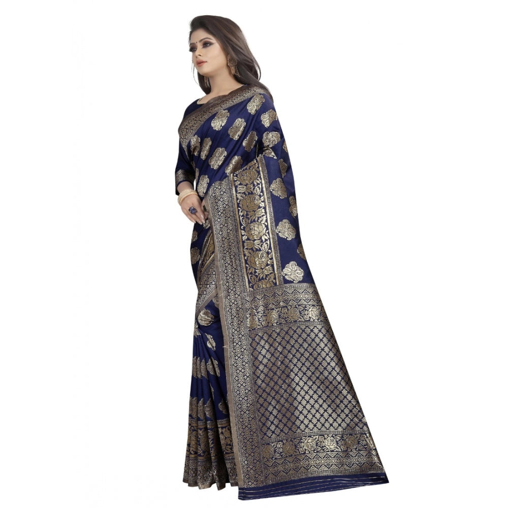 Amfyn Women's Kota Banarasi Silk Saree with Blouse (NavyBlue,5-6 mtrs)