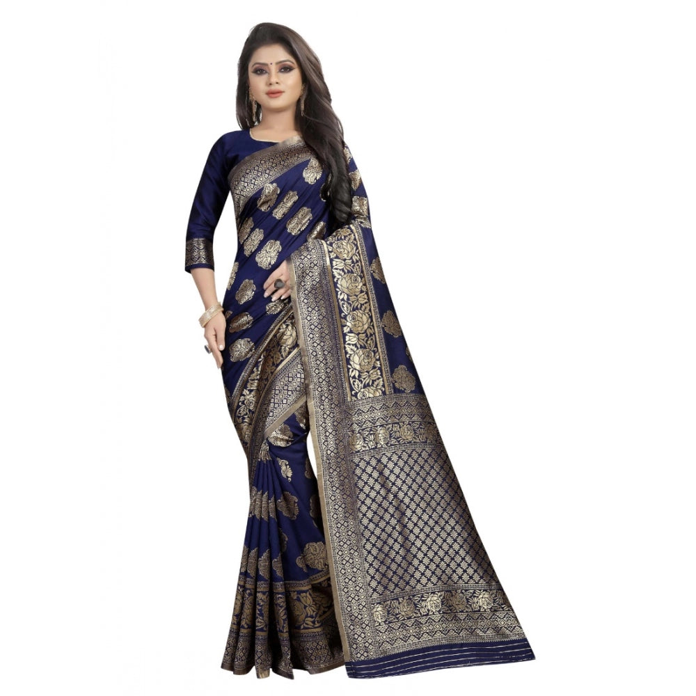 Amfyn Women's Kota Banarasi Silk Saree with Blouse (NavyBlue,5-6 mtrs)