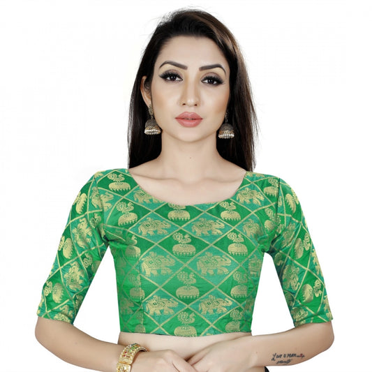 Amfyn Women's Brocade, Inner-Cotton Full Stitched Padded Blouse (Green)