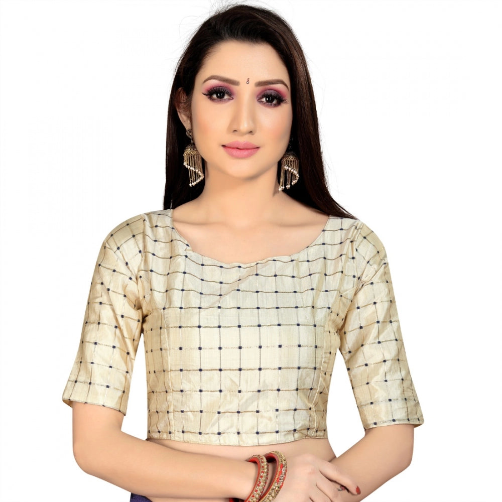 Amfyn Women's Brocade, Inner-Cotton Full Stitched Padded Blouse (Chiku )