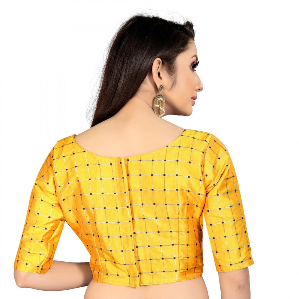 Amfyn Women's Brocade, Inner-Cotton Full Stitched Padded Blouse (Yellow )