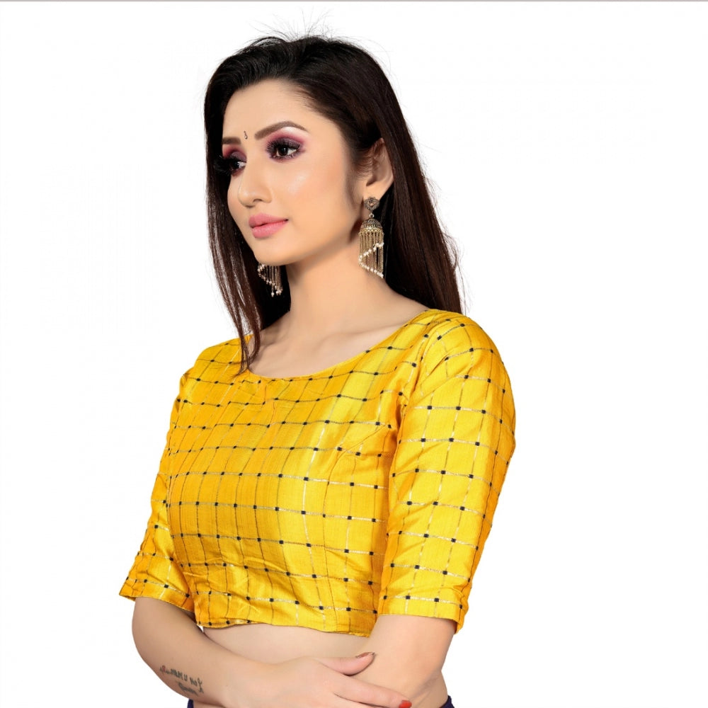 Amfyn Women's Brocade, Inner-Cotton Full Stitched Padded Blouse (Yellow )