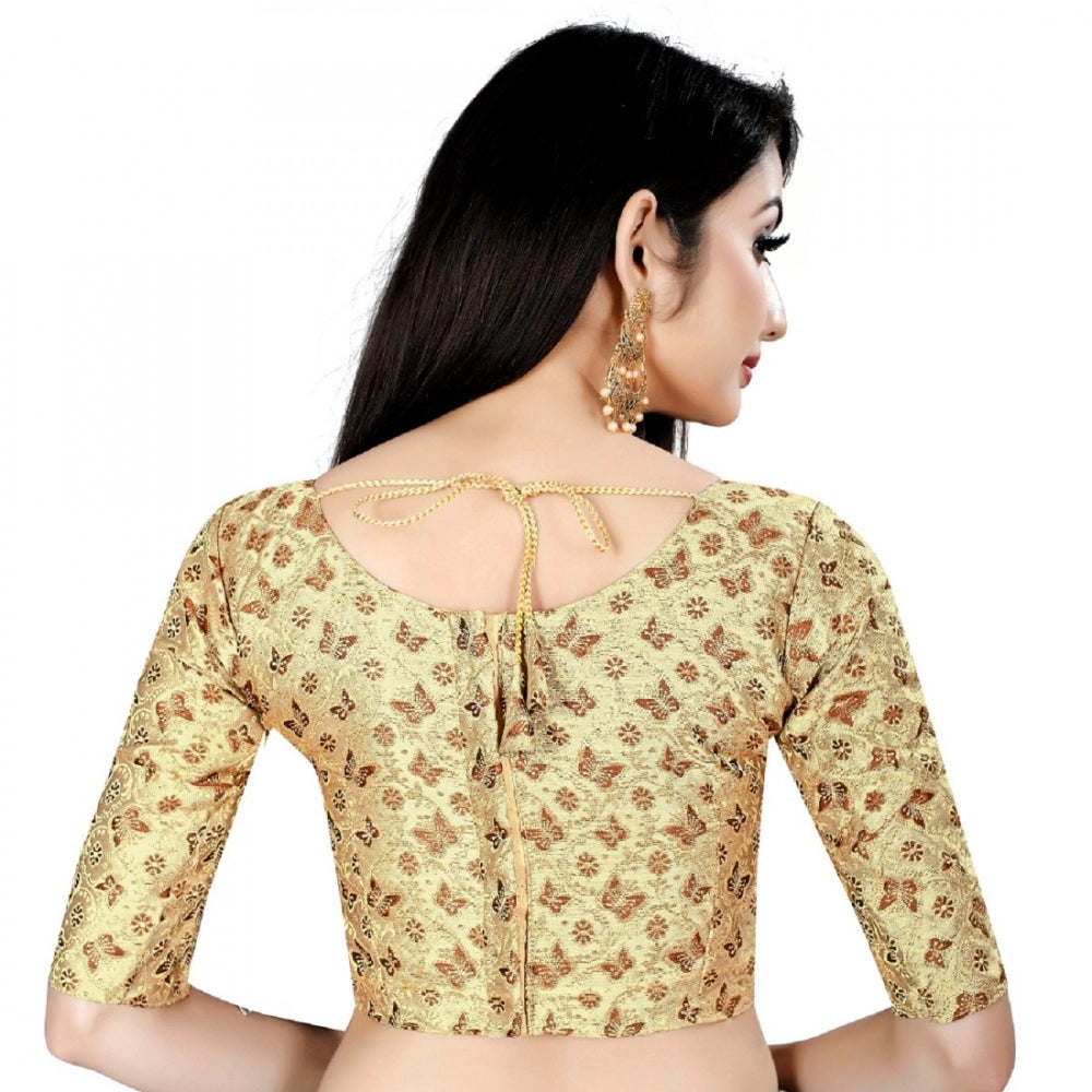 Amfyn Women's Brocade, Inner-Cotton Full Stitched Padded Blouse (Chiku cofee)