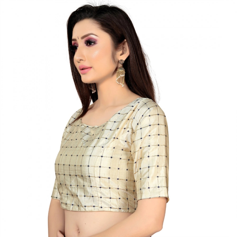 Amfyn Women's Brocade, Inner-Cotton Full Stitched Padded Blouse (Chiku )