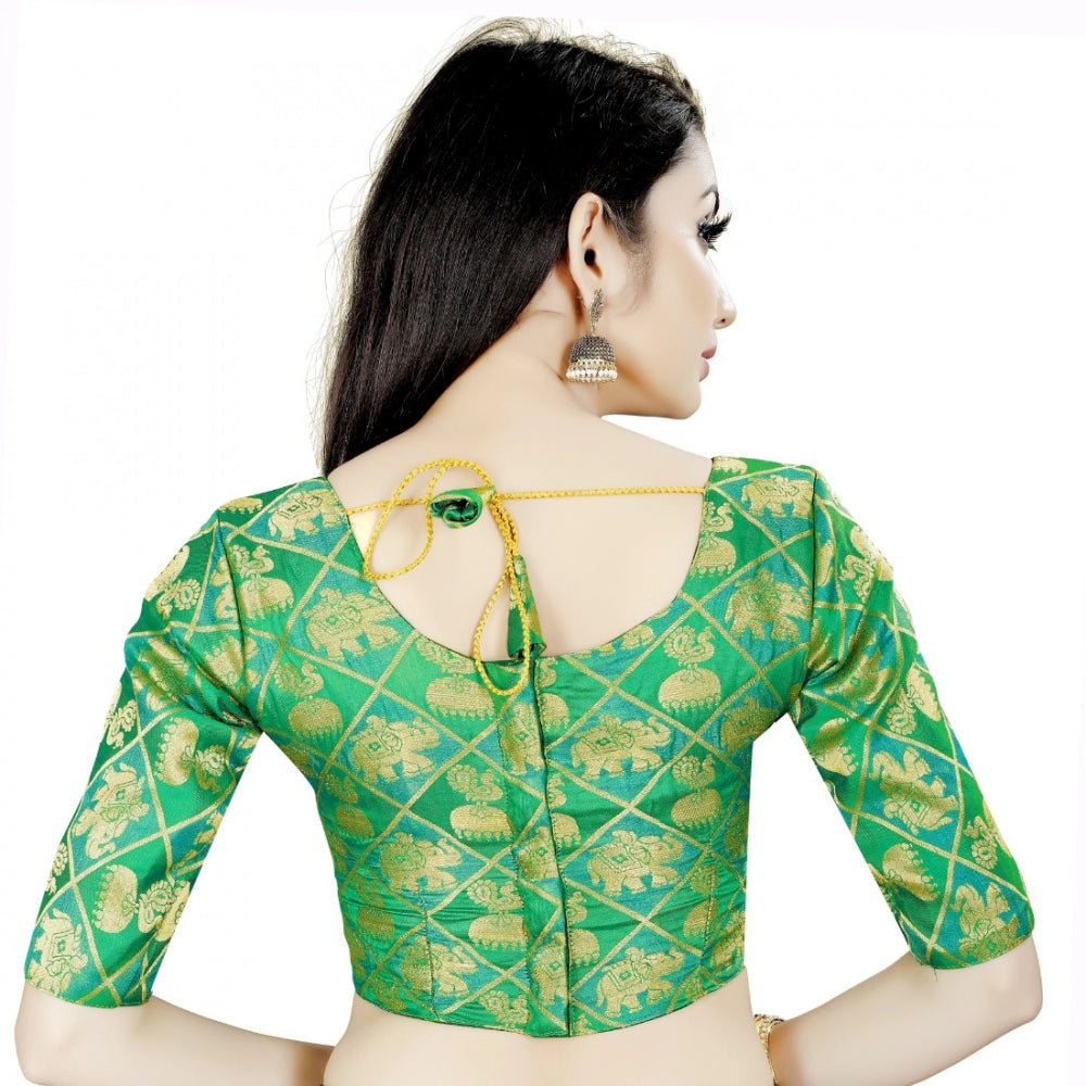 Amfyn Women's Brocade, Inner-Cotton Full Stitched Padded Blouse (Green)