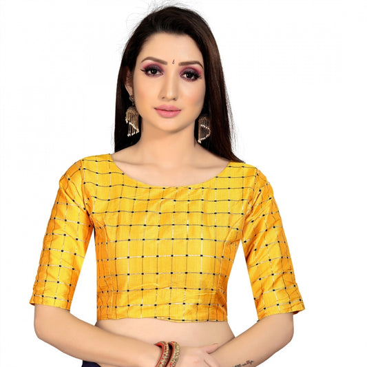 Amfyn Women's Brocade, Inner-Cotton Full Stitched Padded Blouse (Yellow )