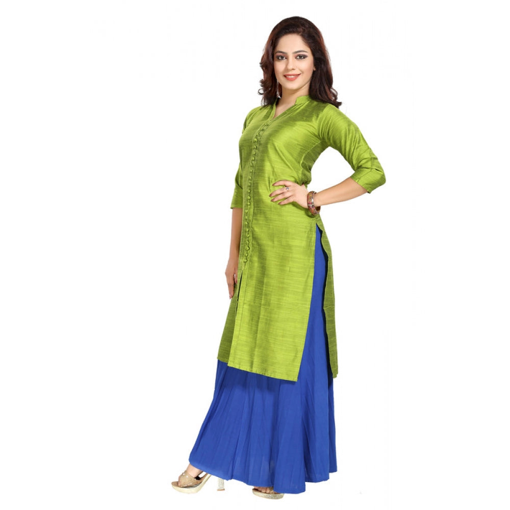 Amfyn Women's Silk Self Pattern Straight Kurti-Green