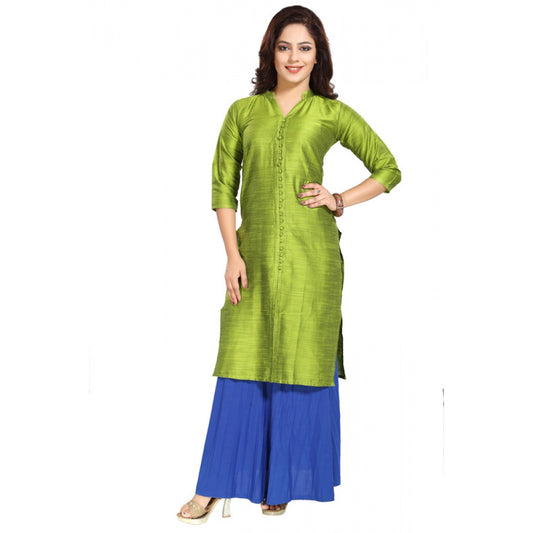 Amfyn Women's Silk Self Pattern Straight Kurti-Green