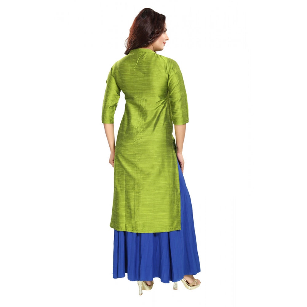 Amfyn Women's Silk Self Pattern Straight Kurti-Green