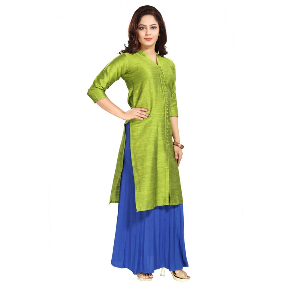 Amfyn Women's Silk Self Pattern Straight Kurti-Green