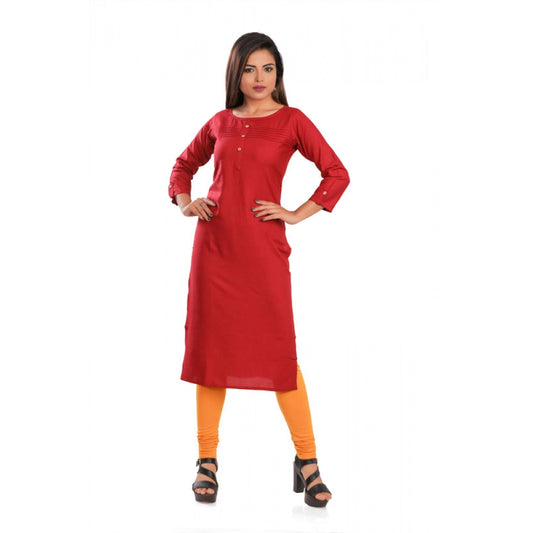 Amfyn Women's Rayon Self Pattern Straight Kurti-Maroon