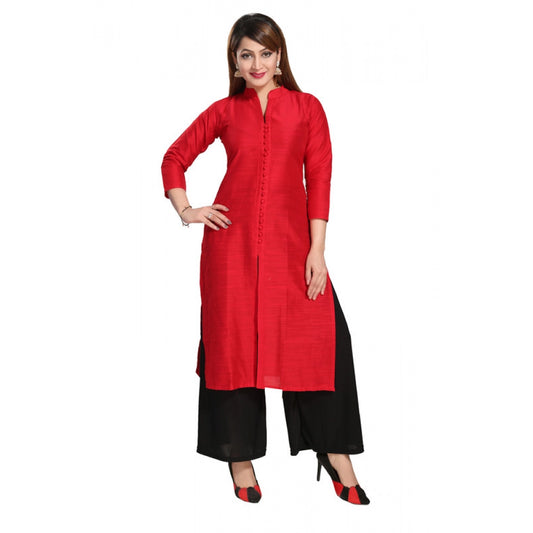 Amfyn Women's Silk Self Pattern Straight Kurti-Red