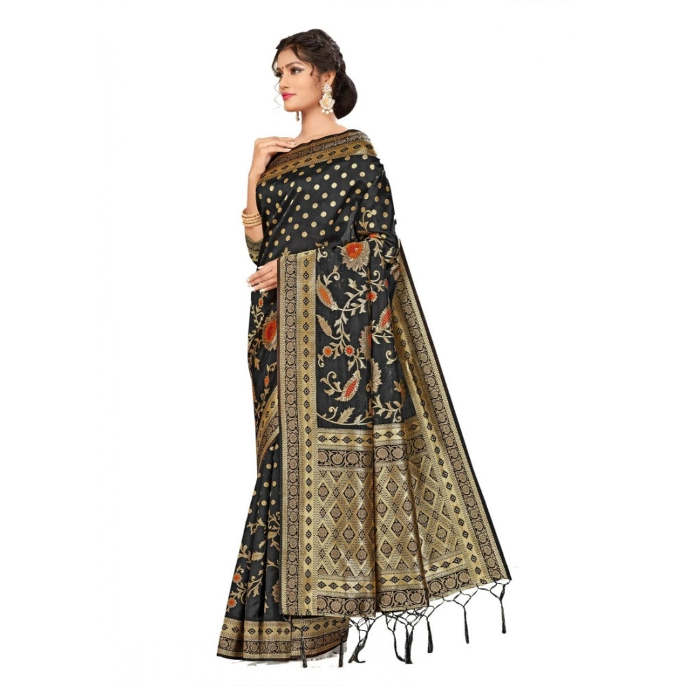 Amfyn Women's Banarasi Silk Saree (Black, 5-6mtrs)