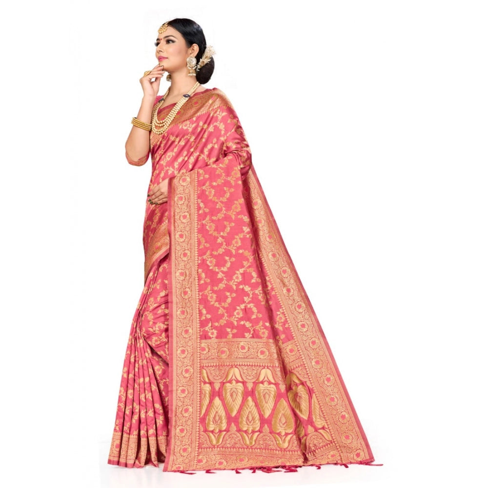 Amfyn Women's Banarasi Silk Saree (Peach, 5-6mtrs)