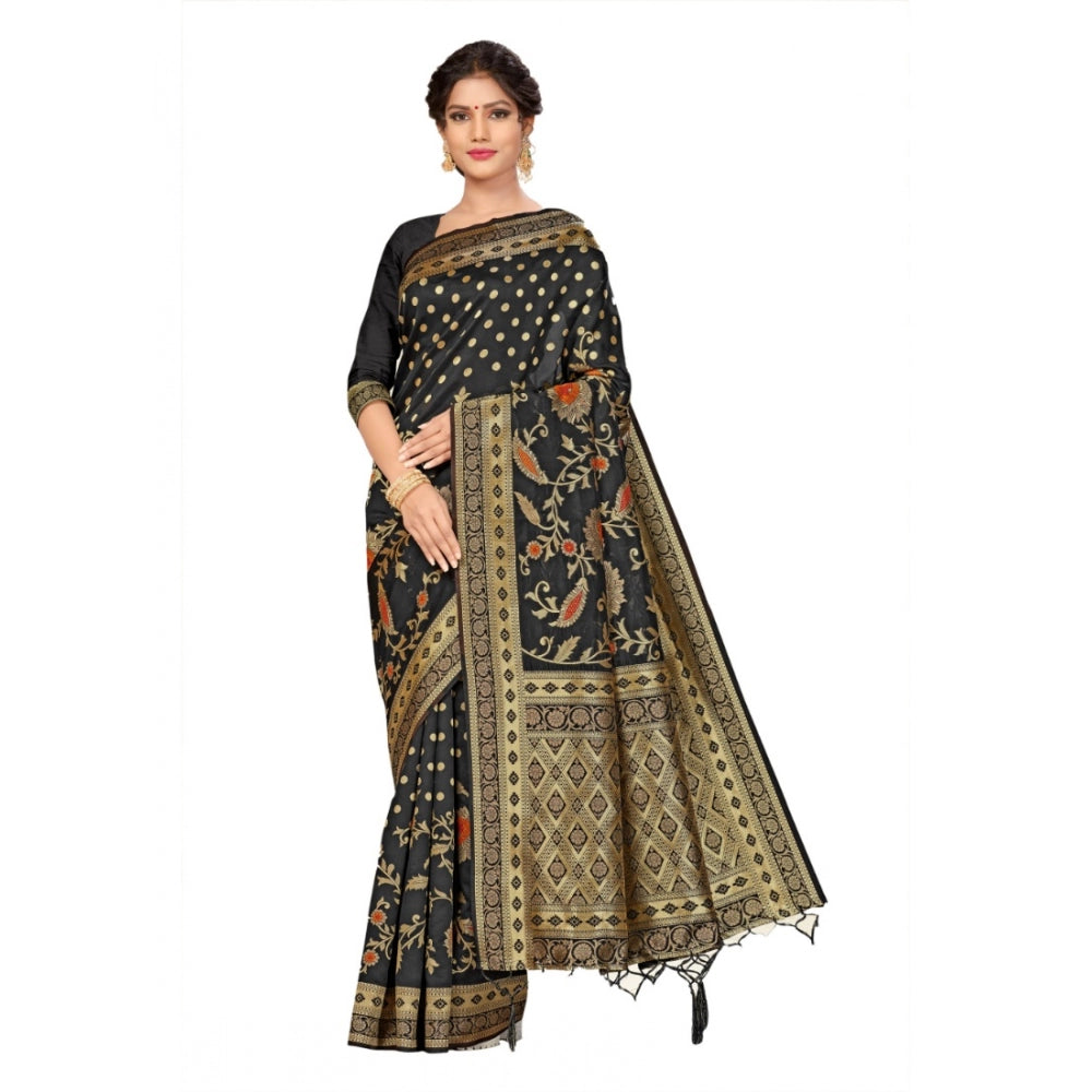 Amfyn Women's Banarasi Silk Saree (Black, 5-6mtrs)