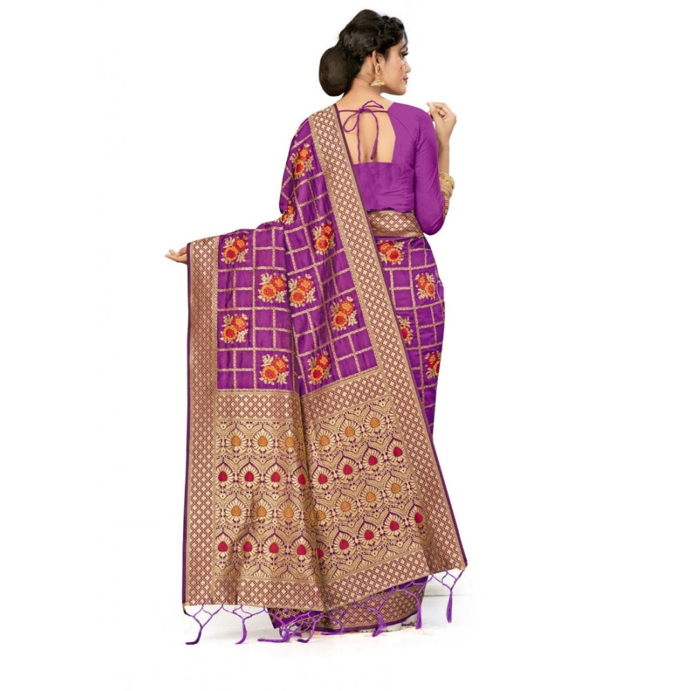 Amfyn Women's Banarasi Silk Saree (Purple, 5-6mtrs)