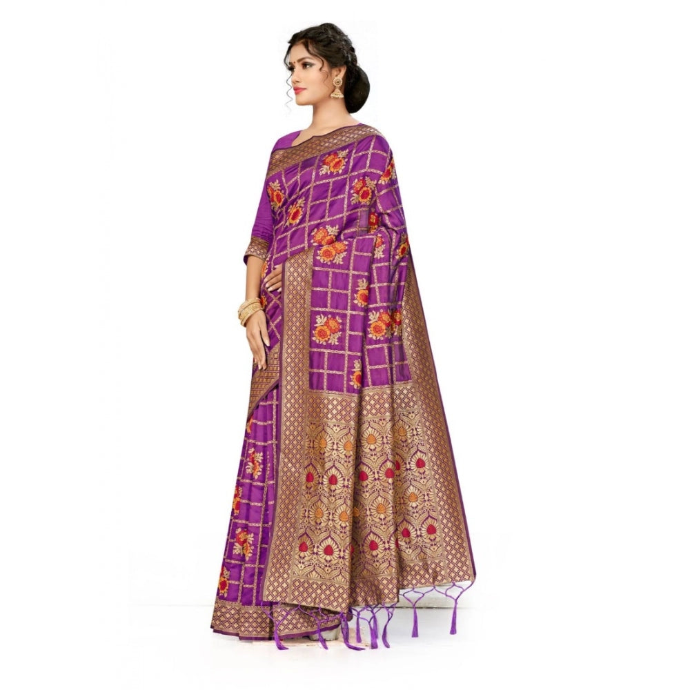 Amfyn Women's Banarasi Silk Saree (Purple, 5-6mtrs)