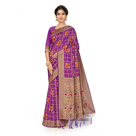 Amfyn Women's Banarasi Silk Saree (Purple, 5-6mtrs)