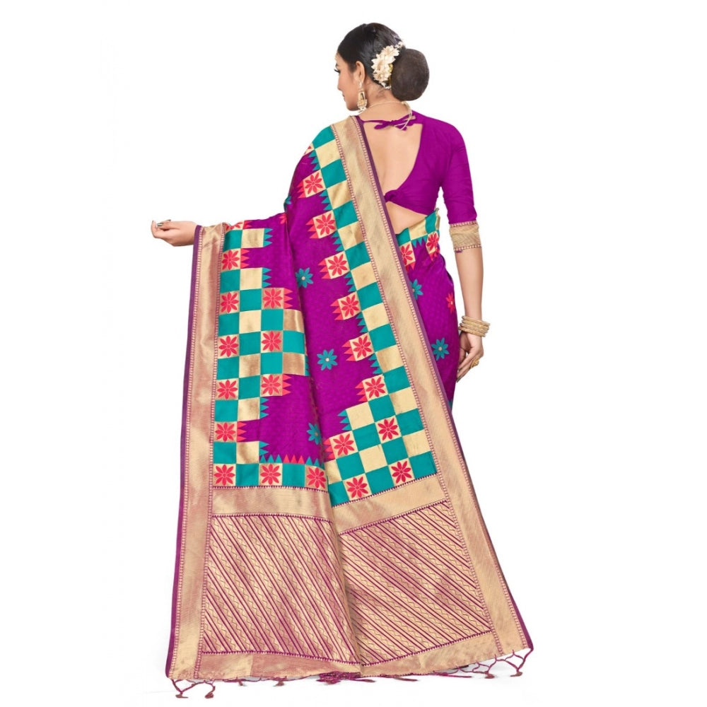 Amfyn Women's Banarasi Silk Saree (Purple, 5-6mtrs)