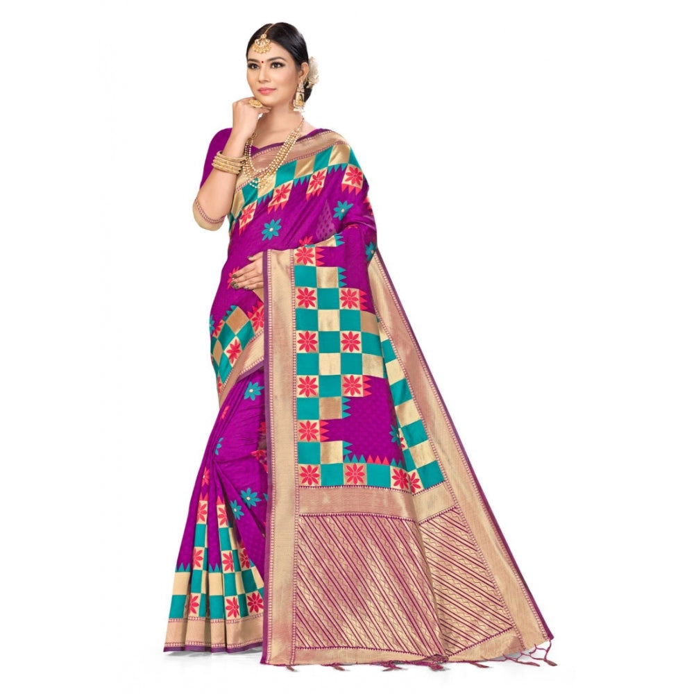 Amfyn Women's Banarasi Silk Saree (Purple, 5-6mtrs)