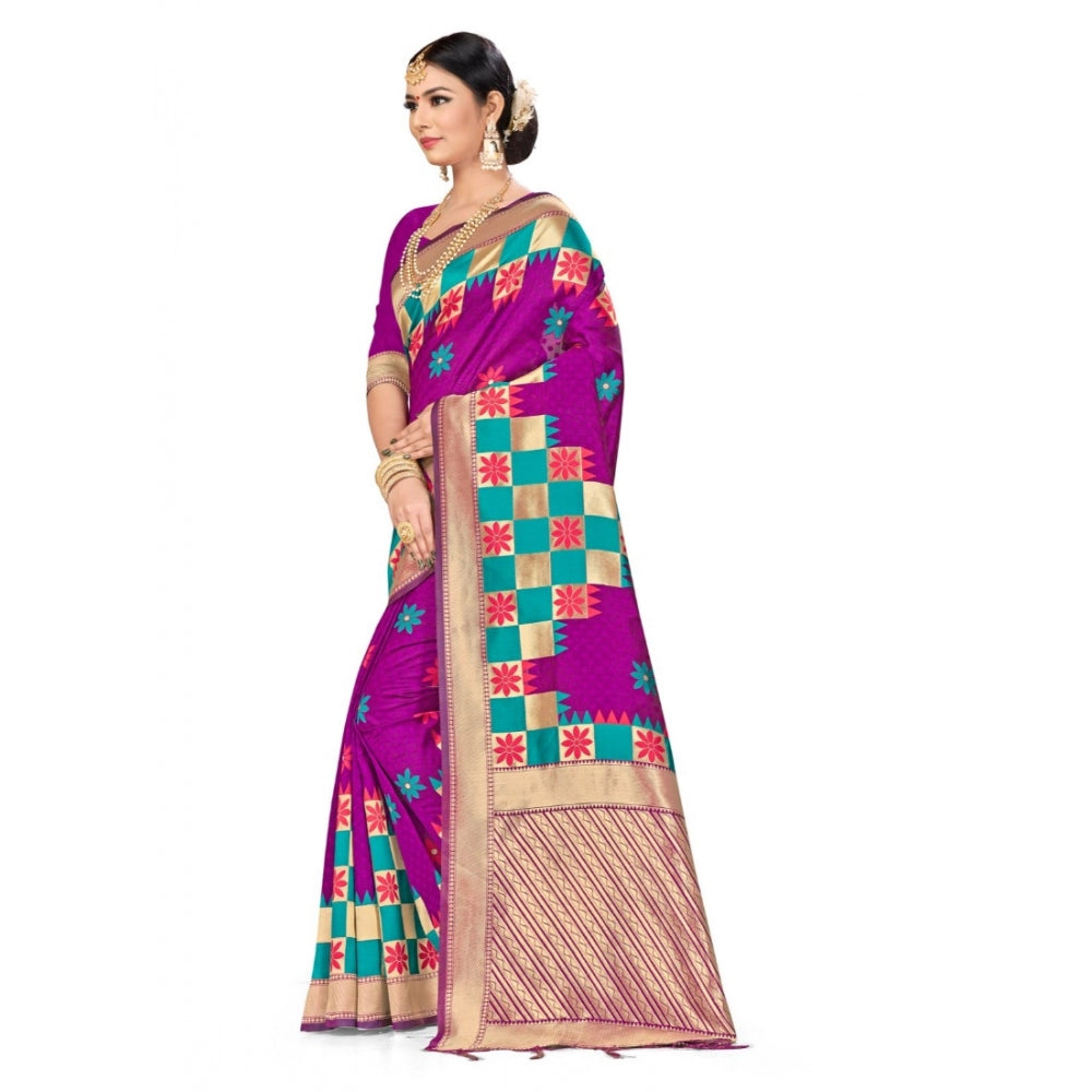 Amfyn Women's Banarasi Silk Saree (Purple, 5-6mtrs)