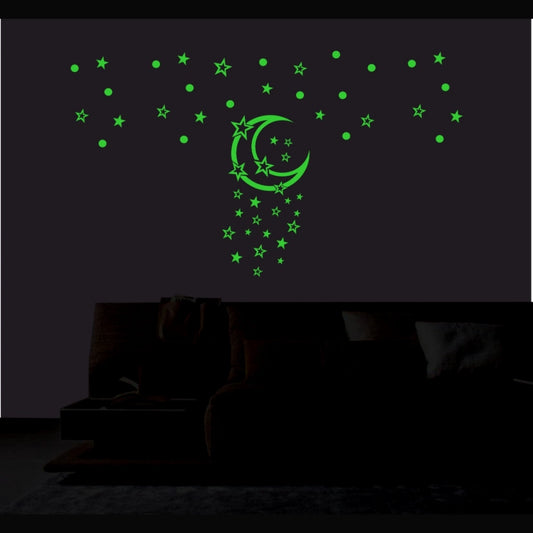 Amfyn Green Galaxy Of Stars With Moon Radium Wall Sticker