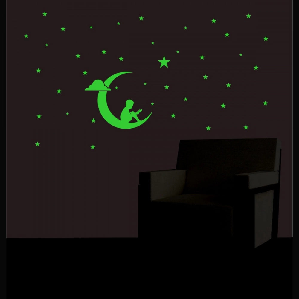 Amfyn Green Galaxy Of Stars With Moon Radium Wall Sticker