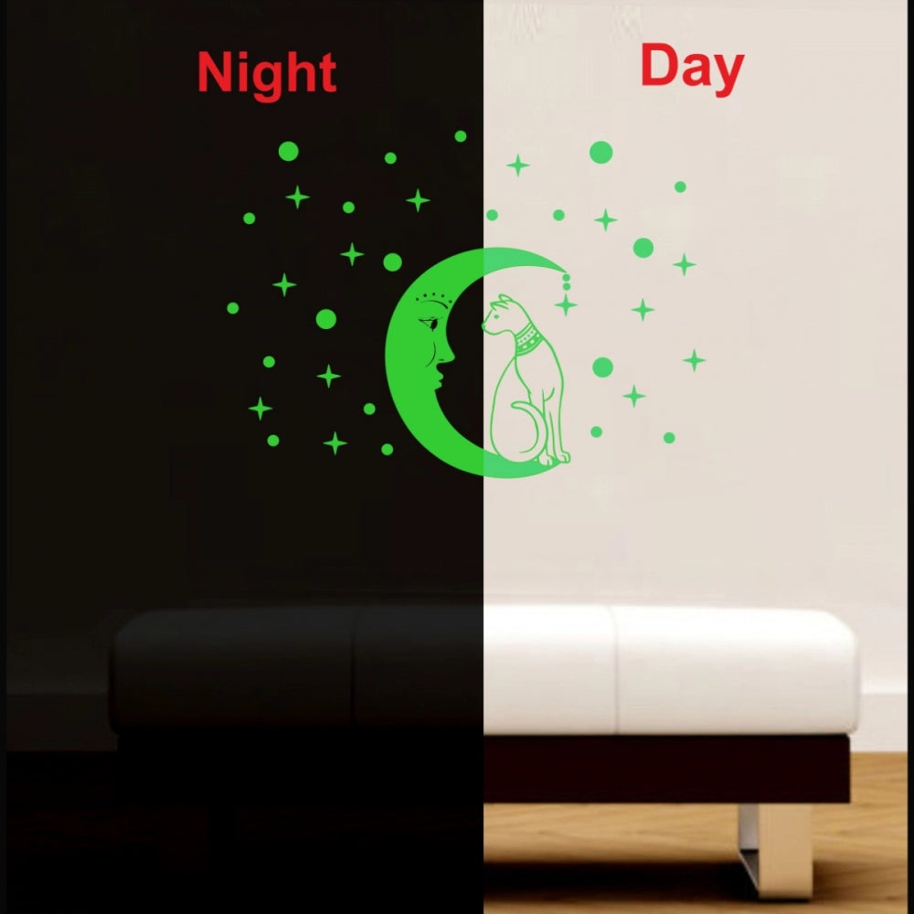 Amfyn Green Galaxy Of Stars With Moon Radium Night Glow Wall Sticker