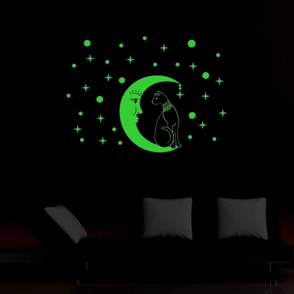 Amfyn Green Galaxy Of Stars With Moon Radium Night Glow Wall Sticker