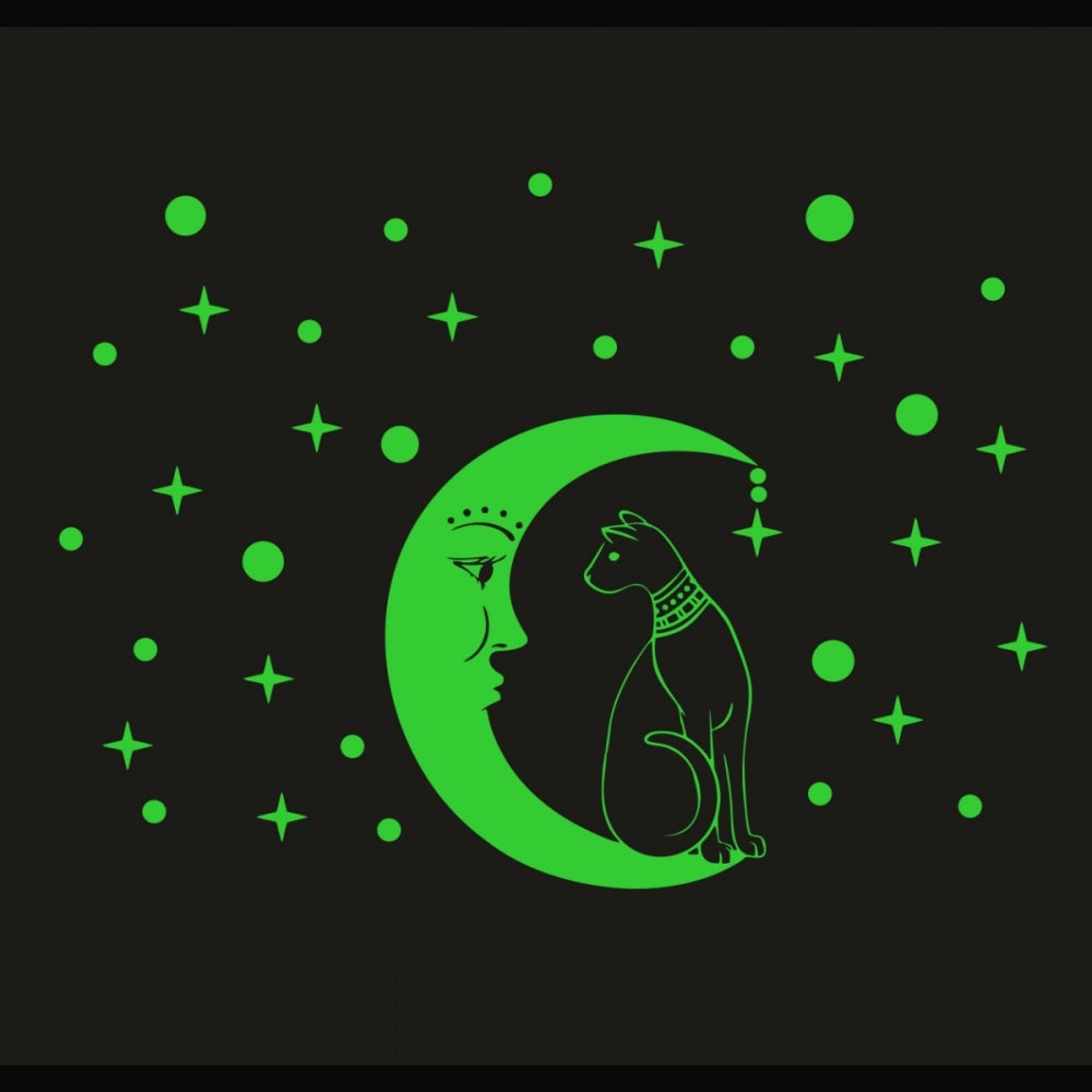 Amfyn Green Galaxy Of Stars With Moon Radium Night Glow Wall Sticker