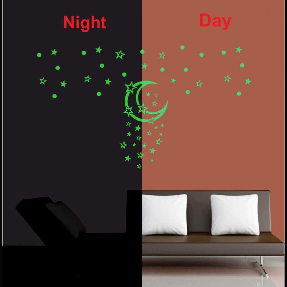 Amfyn Green Galaxy Of Stars With Moon Radium Wall Sticker