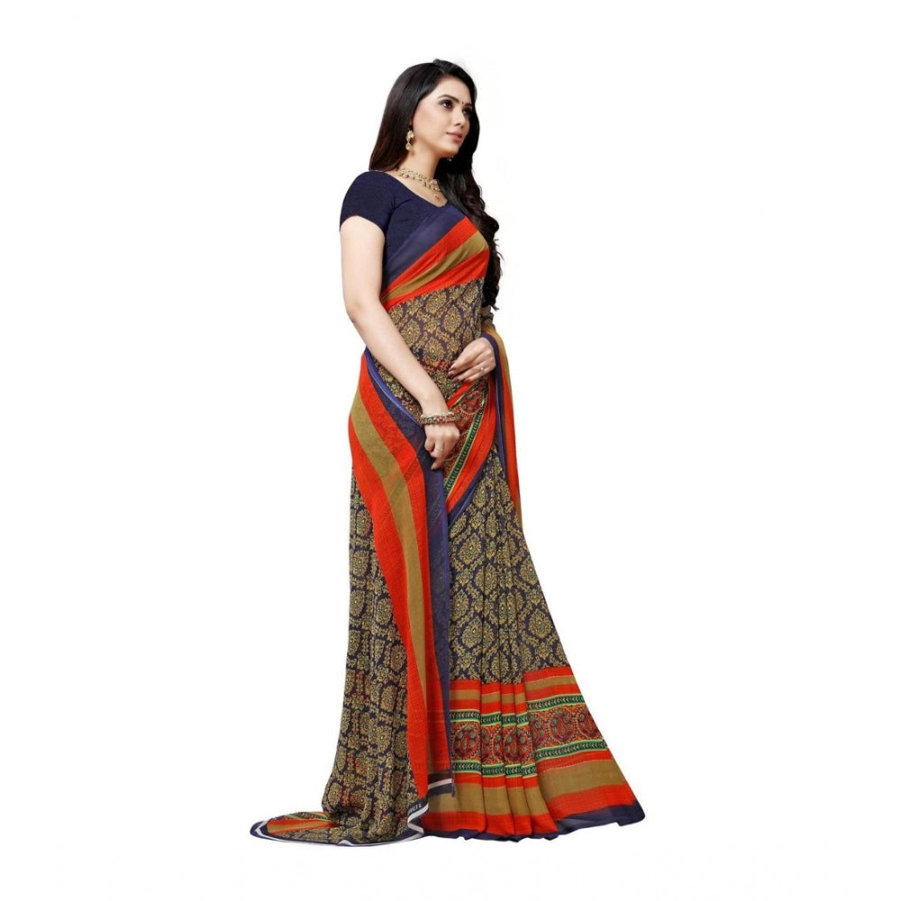 Amfyn Women's Georgette Saree(Blue,5-6 Mtrs)