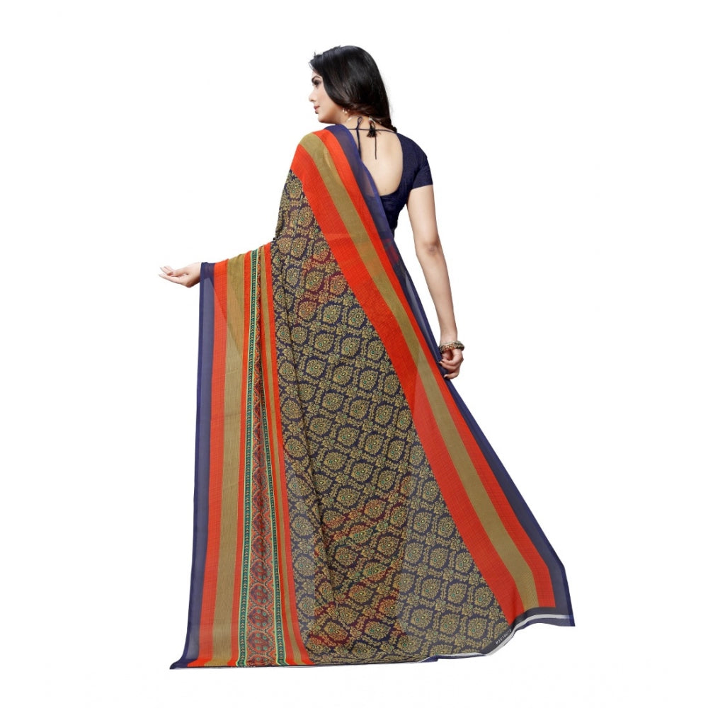 Amfyn Women's Georgette Saree(Blue,5-6 Mtrs)