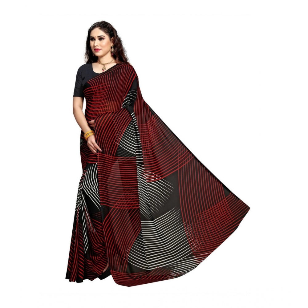 Amfyn Women's Georgette Saree(Black,5-6 Mtrs)