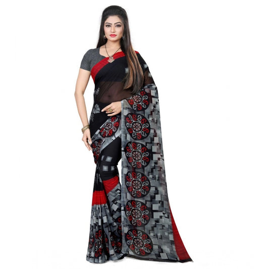 Amfyn Women's Georgette Saree(Black,5-6 Mtrs)