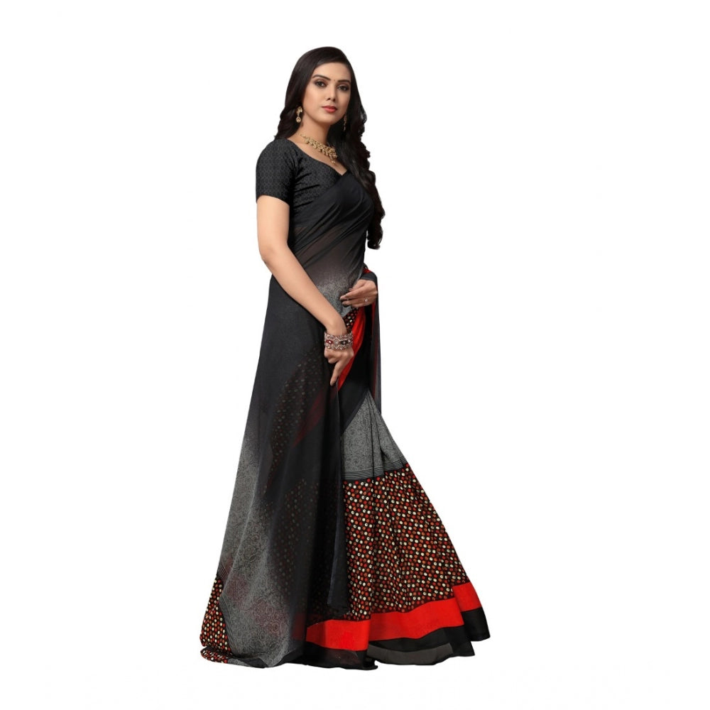 Amfyn Women's Georgette Saree(Black,5-6 Mtrs)