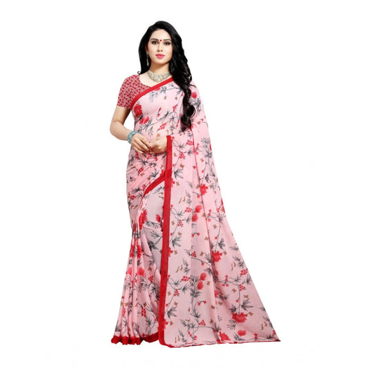 Amfyn Women's Georgette Saree(Peach,5-6 Mtrs)