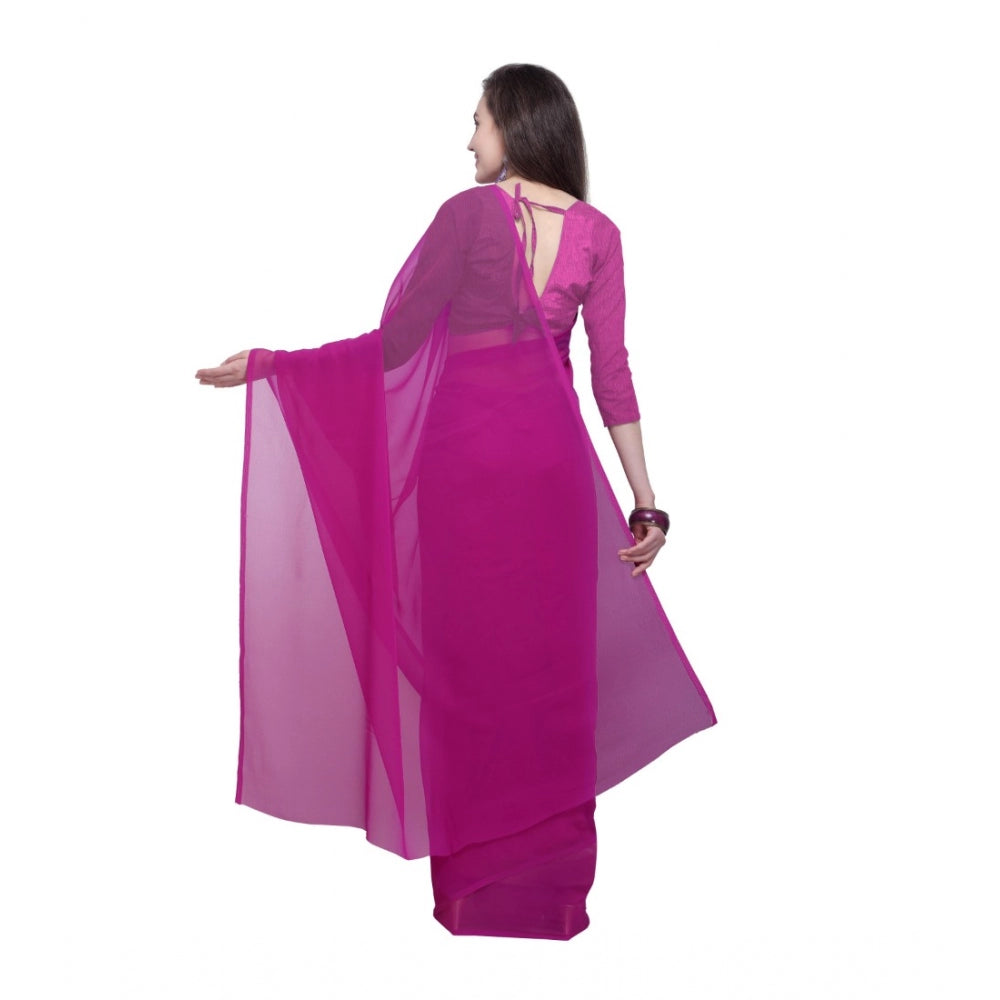 Amfyn Women's Dyed Saree(Pink,5-6 Mtrs)