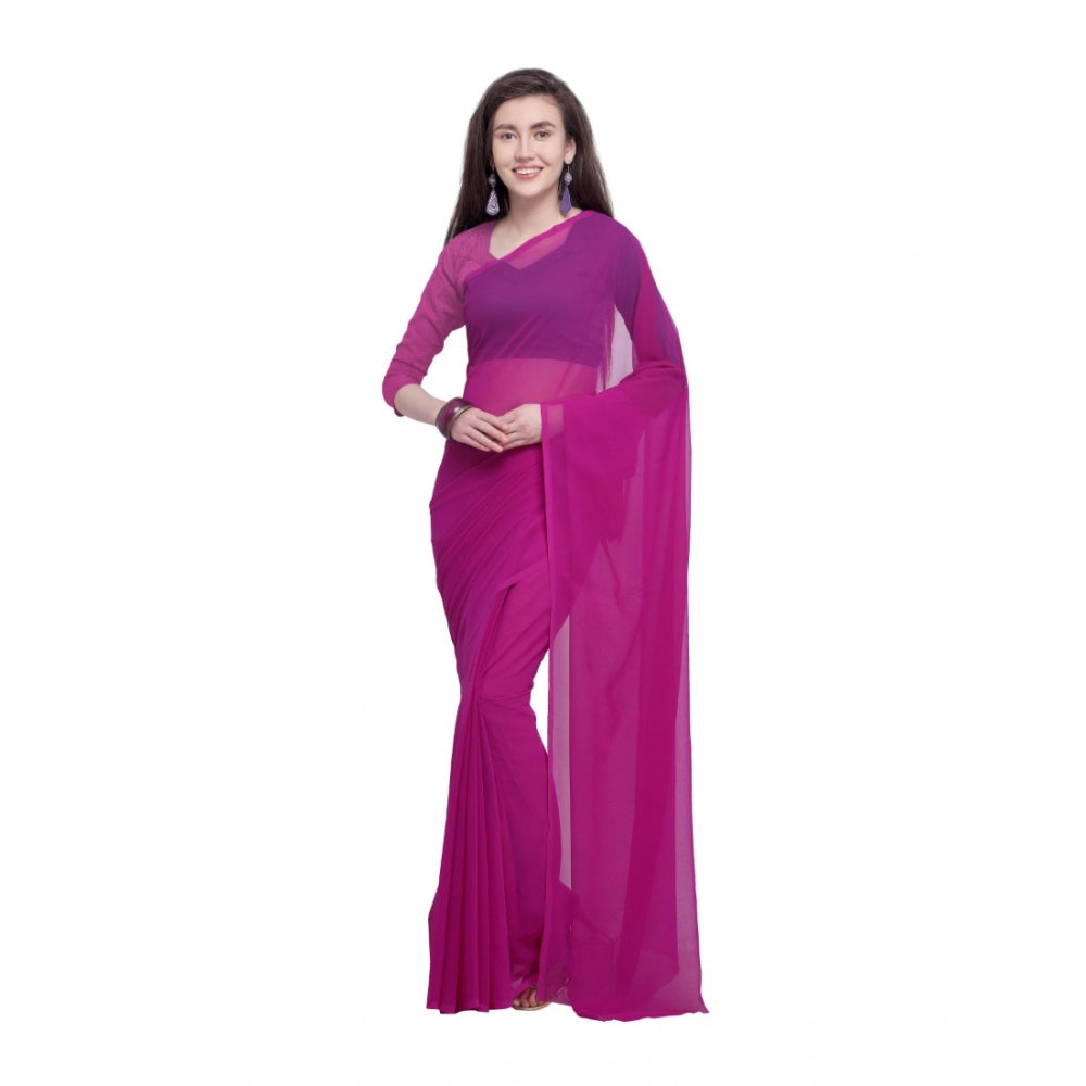 Amfyn Women's Dyed Saree(Pink,5-6 Mtrs)