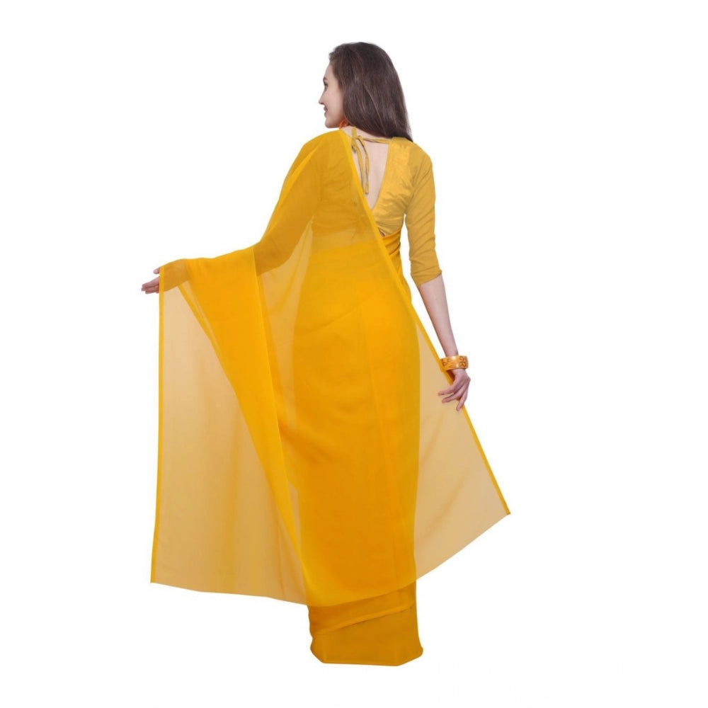 Amfyn Women's Dyed Saree(Yellow,5-6 Mtrs)