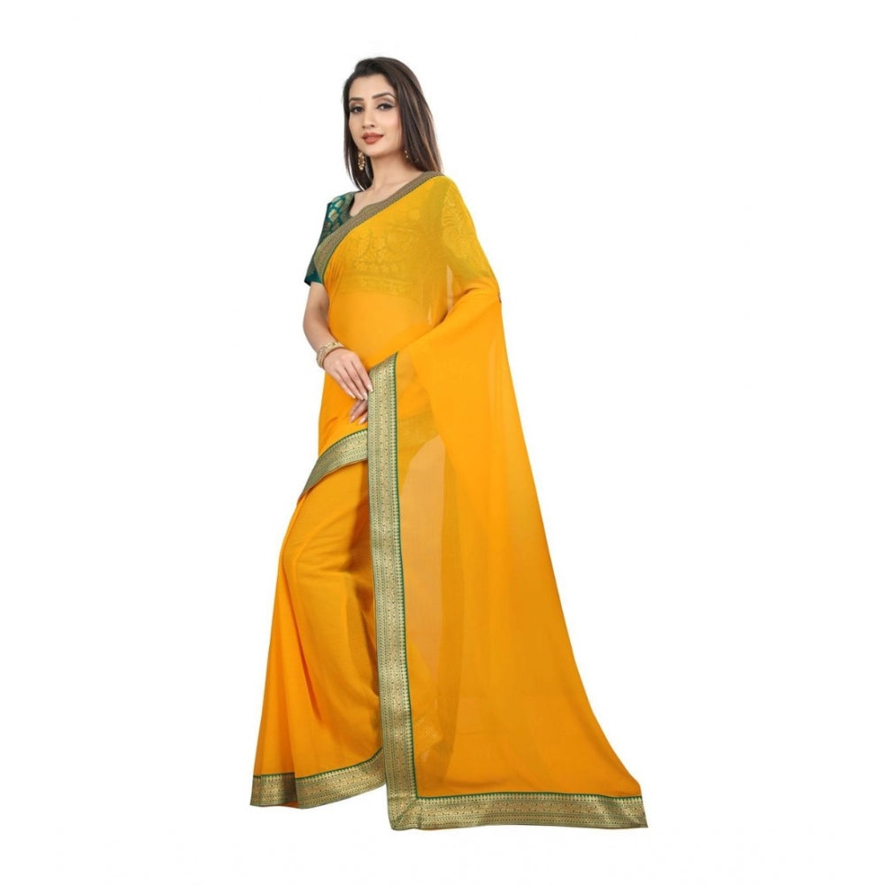 Amfyn Women's Chiifon, Jacquard Blouse Saree(Yellow,5-6 Mtrs)