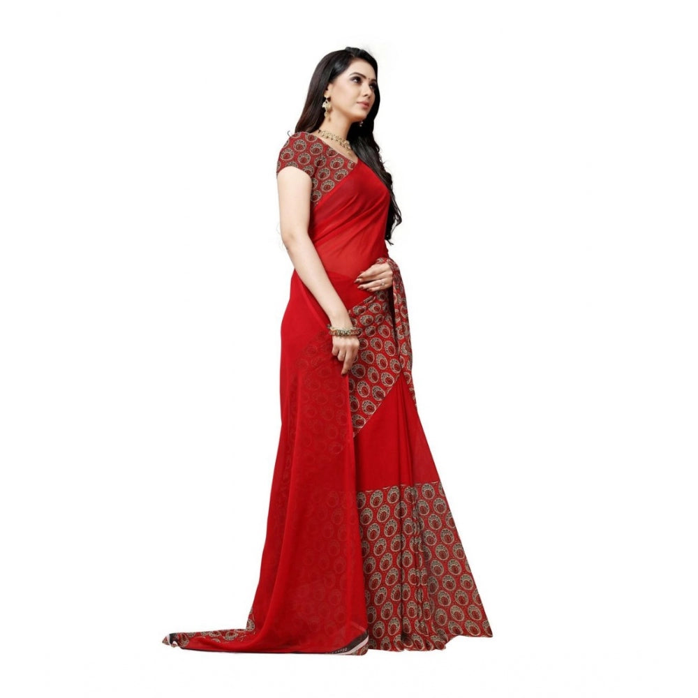 Amfyn Women's Georgette Saree(Red,5-6 Mtrs)