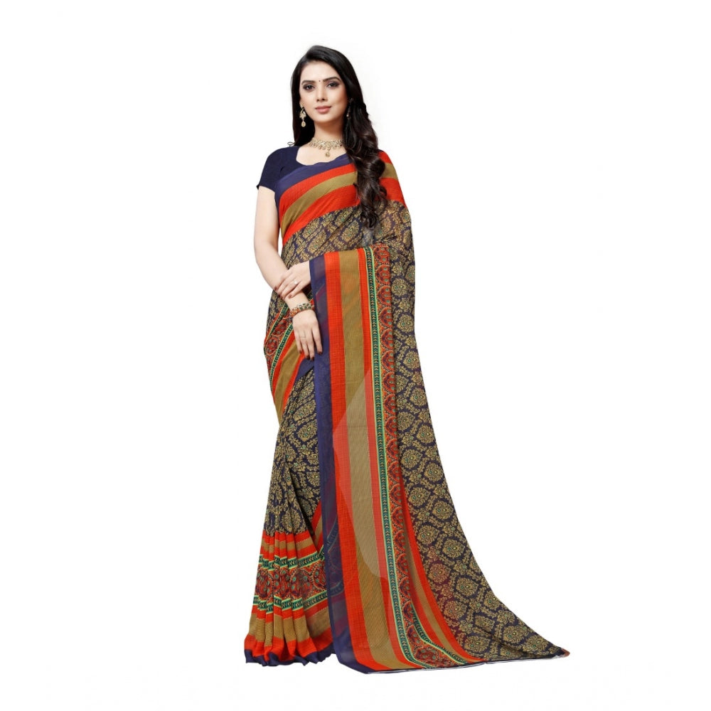 Amfyn Women's Georgette Saree(Blue,5-6 Mtrs)