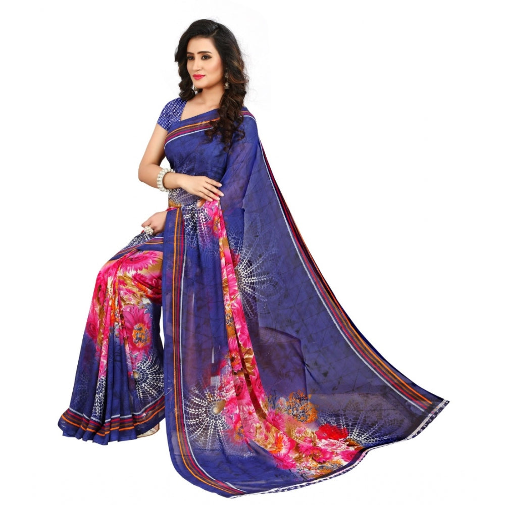 Amfyn Women's Georgette Saree(Blue,5-6 Mtrs)